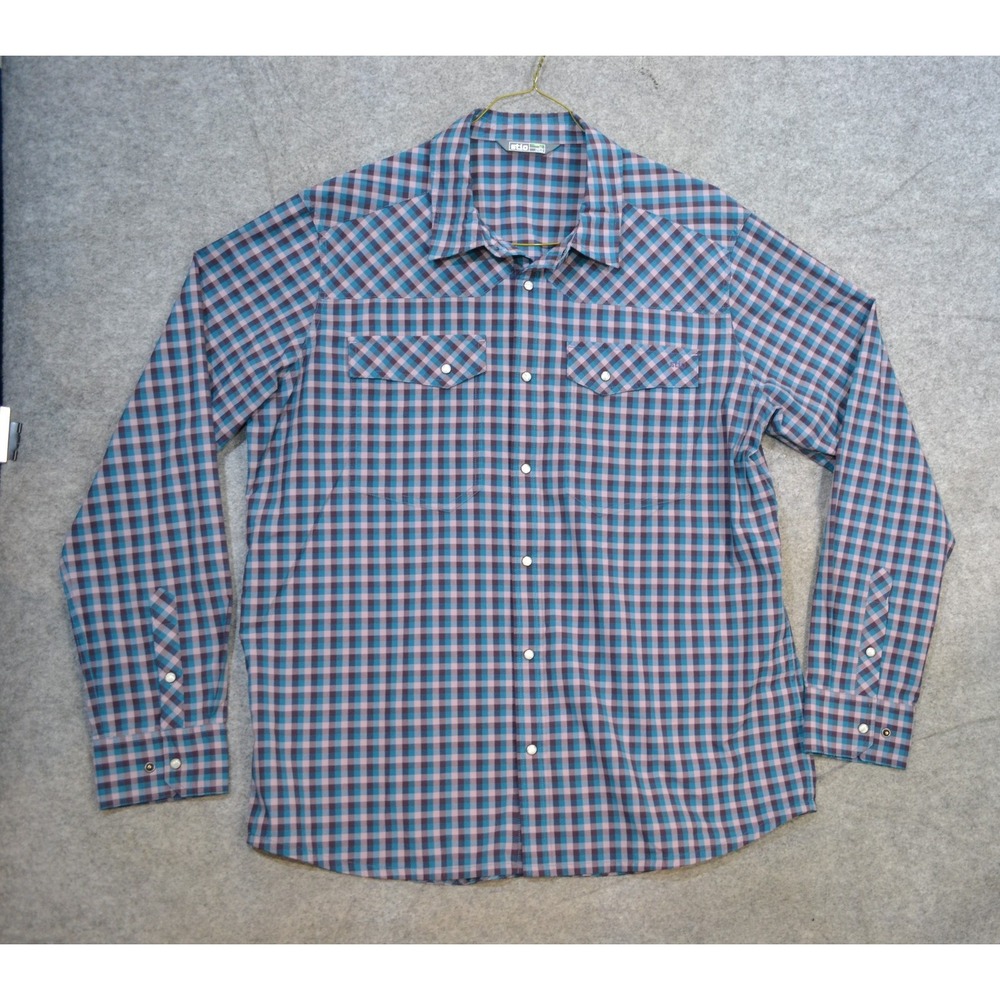 Stio Shirt Mens XL Blue Check Western Snap Long Sleeve Nylon Lightweight Hiking